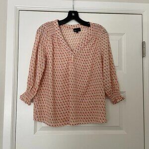JNY Jones New York Women’s V-neck 3/4 Sleeve Size M Smocked Floral Yellow Coral